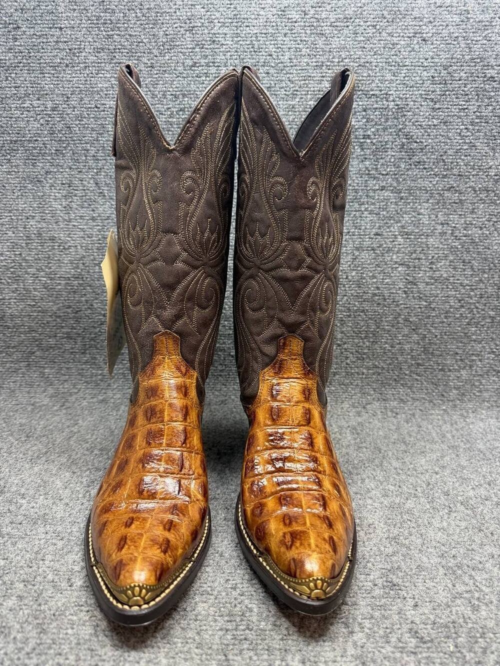 ACME Men Western Cowboy Boots Croc Embossed Leather US 8.5 D
